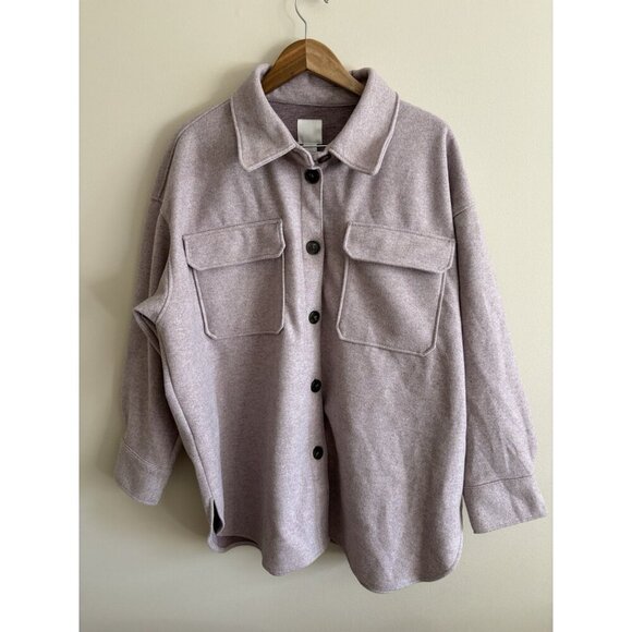 H&M Jackets & Blazers - H&M Heather Pink Button Up Collared Shacket Shirt Jacket Women's XL Outdoor